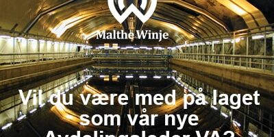 2024-01-19 Avdelingsleder VA Sverige Norge Avdelingsleder VA Sverige Norge. Bilde av avløpsrenseanlegg inne i en fjellhall, med tekst og logo på bildet. Bildet går i brunlige toner.